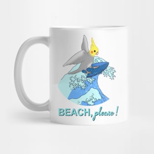 beach please - surfing cockatiel doodle Mug